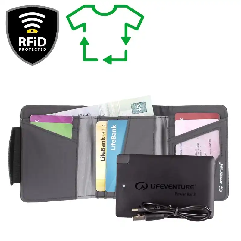 Peněženka Lifeventure RFiD Charger Wallet with power bank, Recycled, Grey Koupit Online