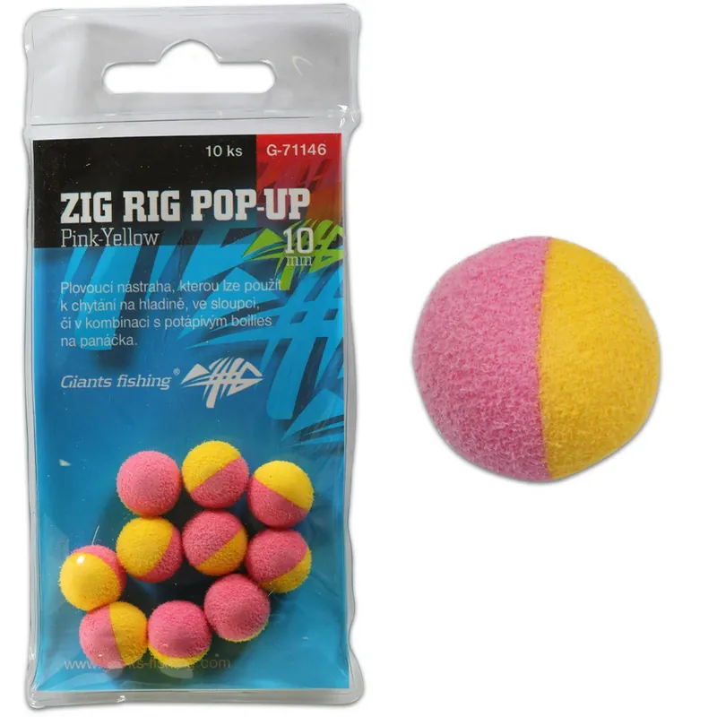 Rychlé Dodání GIANTS FISHING Pěnové plovoucí boilie Zig Rig Pop-Up pink-yellow 10mm,10ks