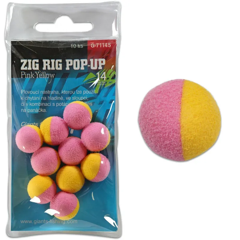 Omezená Nabídka GIANTS FISHING Pěnové plovoucí boilie Zig Rig Pop-Up pink-yellow 14mm,10ks