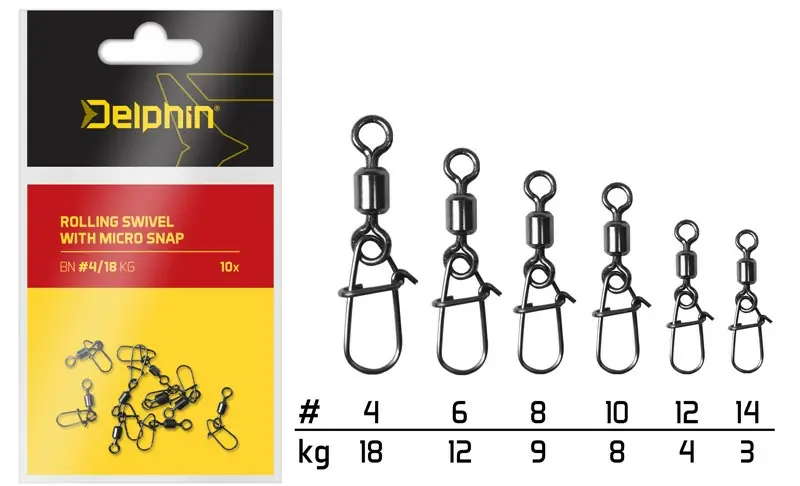 DELPHIN Rolling swivel with micro snap /10ks Nízká Cena