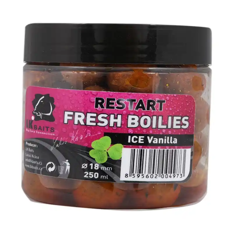 LK Baits Fresh Boilie Restart Ice Vanilla 14mm 150ml Akční Cena