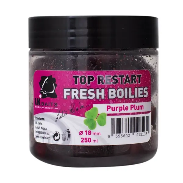 LK Baits Fresh Boilie TopRestart Purple Plum 14mm 150ml Oblíbený