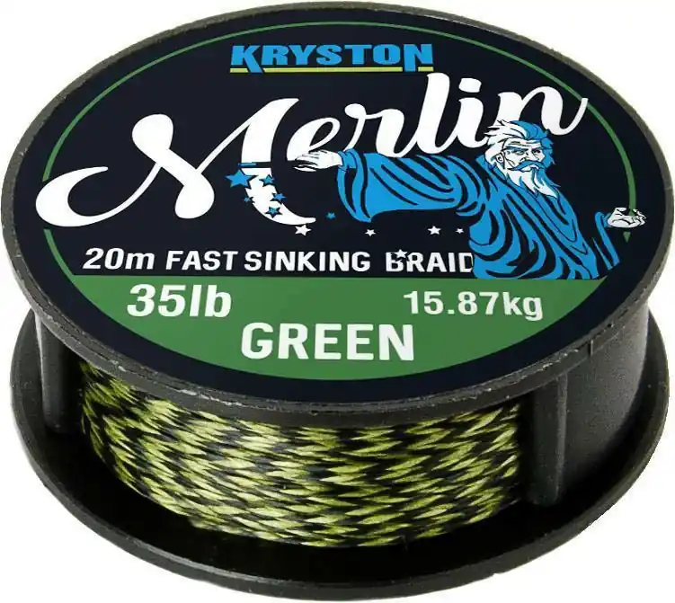 Značkový Kryston pletené šňůrky - Merlin fast sinking braid zelený 15lb 20m