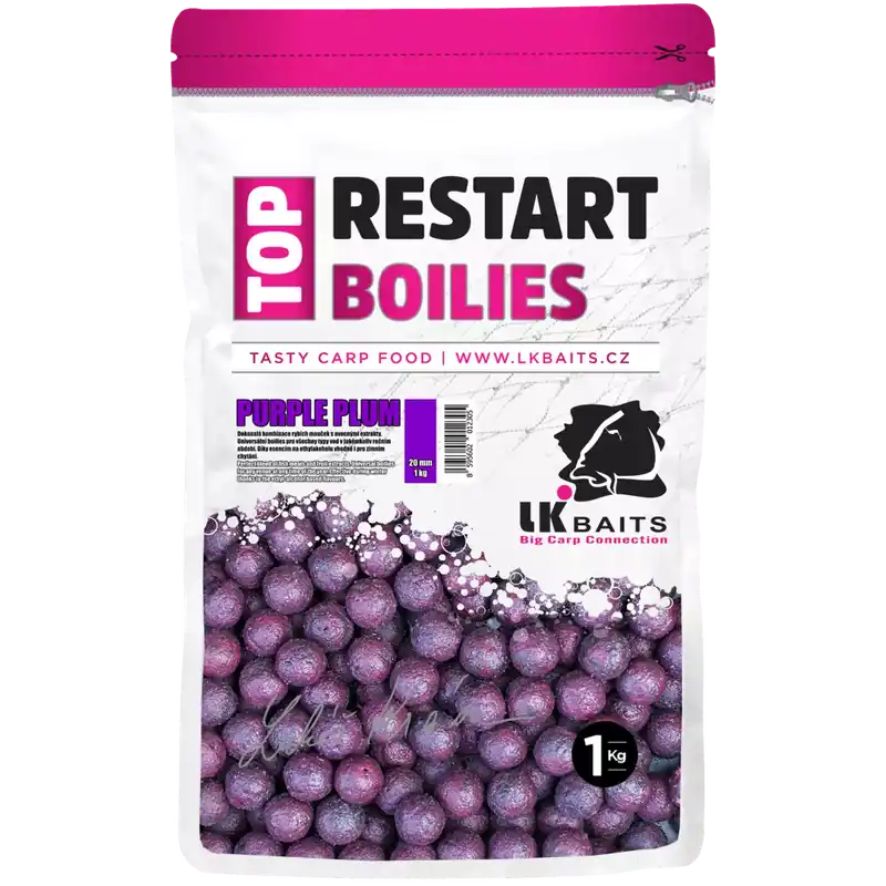 LK Baits Top ReStart Boilies Purple Plum 14 mm, 1kg Sezónní Sleva