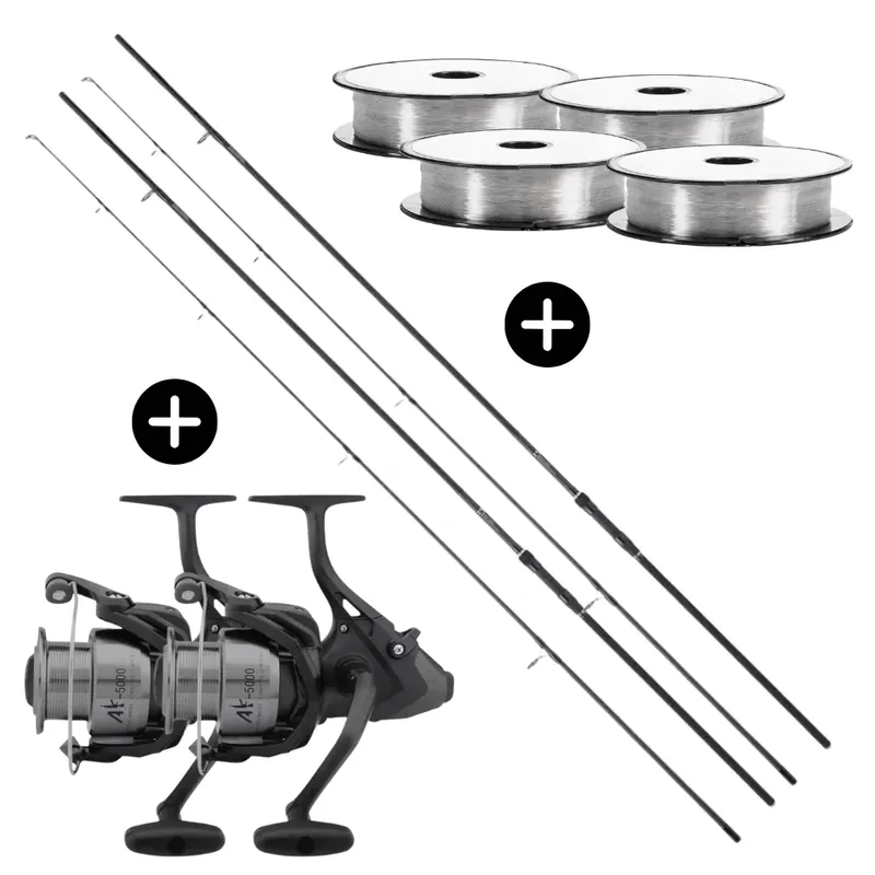 Poslední Šance Daiwa Karpfen Komplett Sets 2xD-Carp 12ft 3lbs 50er Startring + 2xOkuma AK5000 + GoFish Advance Mono 0,28mm 13,4lbs