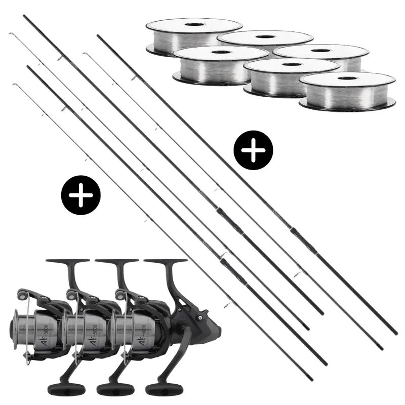 Daiwa Karpfen Komplett Sets 3xD-Carp 12ft 3lbs 50er Startring + 3xOkuma AK5000 + GoFish Advance Mono 0,28mm 13,4lbs Objednat Nyní
