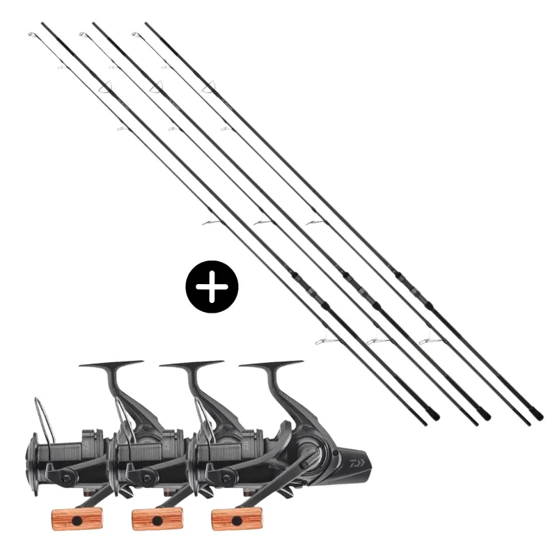 Akční Cena Daiwa Karpfen Profi Sets 3x Emblem XT X45 Karpfenrute 12ft 3,25lbs + 3x Emblem 45 SCQ QD SD Weitwurfrolle