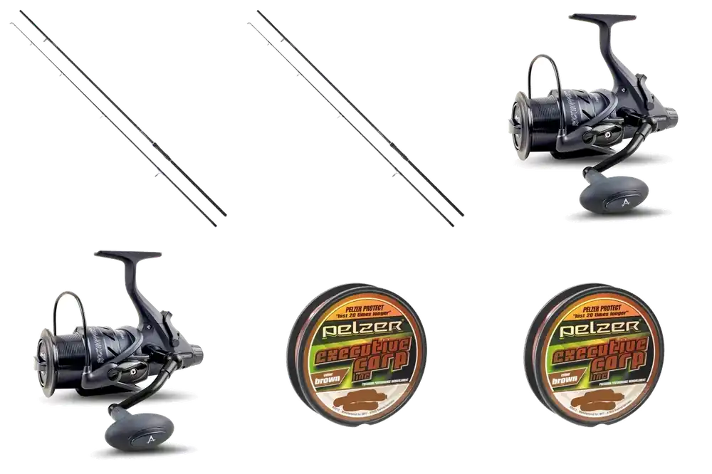 Daiwa Karpfen Komplett Set 2x Daiwa D-Carp 12ft 3,00lbs + 2x Anaconda Rock Hopper BTR-6000 + 2x Pelzer Executive Carp Line 0,28mm 400m Víkendová Akce