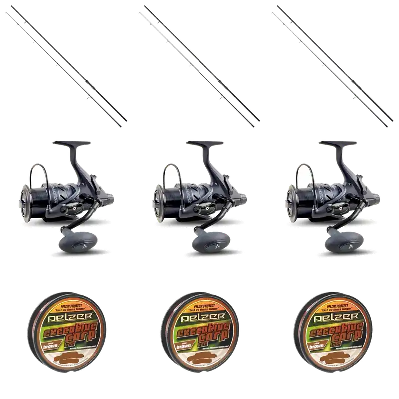 Daiwa Karpfen Komplett Set 3x Daiwa D-Carp 12ft 3,00lbs + 3x Anaconda Rock Hopper BTR-6000 + 3x Pelzer Executive Carp Line 0,28mm 400m Dokud Zásoby Vydrží