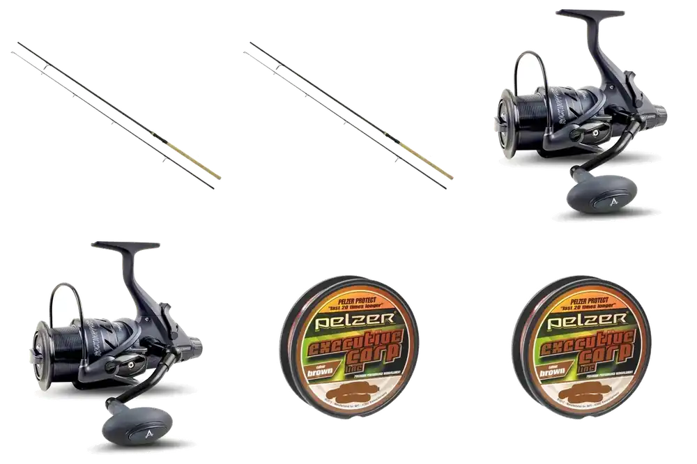 Karpfen Komplett Set 2x Pelzer Bondage Cork 12ft 2,75lbs + 2x Anaconda Rock Hopper BTR 6000 + 2x Pelzer Executive Carp Line 0,28mm 400m Rychlé Dodání