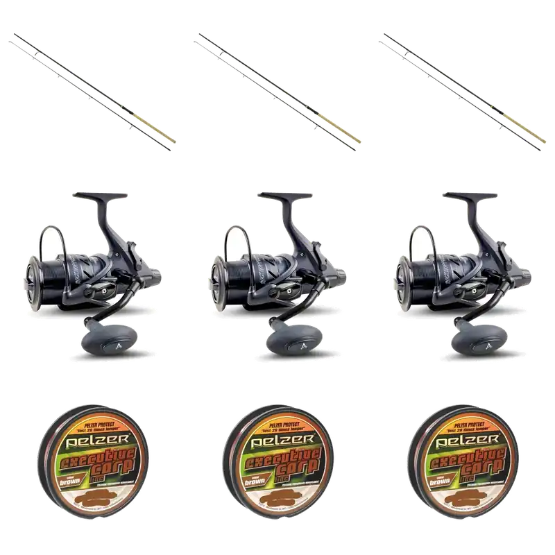 Karpfen Komplett Set 3x Pelzer Bondage Cork 12ft 2,75lbs + 3x Anaconda Rock Hopper BTR 6000 + 3x Pelzer Executive Carp Line 0,28mm 400m Vrácení Zdarma