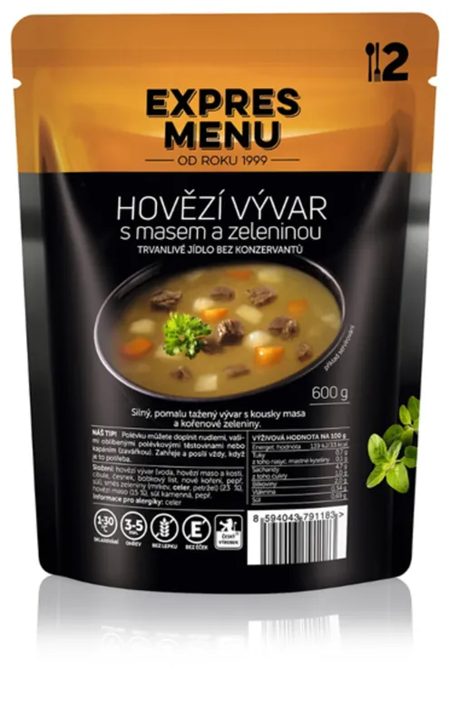 Omezená Nabídka EXPRES MENU HOVĚZÍ VÝVAR S MASEM A ZELENINOU 2P