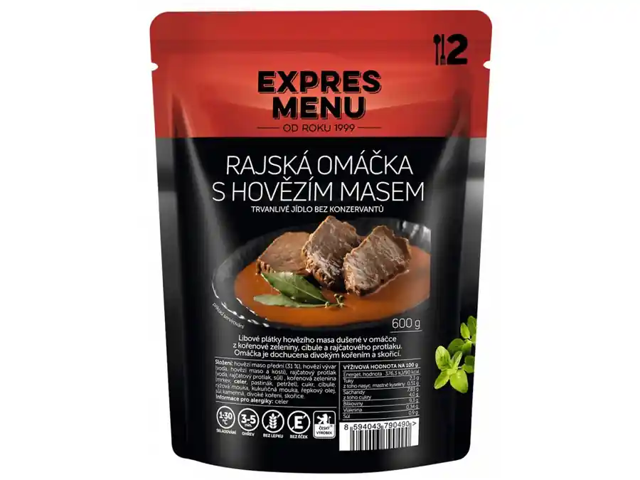 Bezpečná Platba EXPRES MENU RAJSKÁ OMÁČKA S HOVĚZÍM MASEM