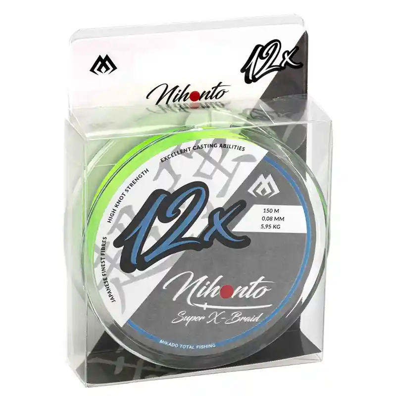 Vysoce Kvalitní MIKADO - Pletená šňůra Nihonto Super X-Braid 12x Fluo zelená 150m