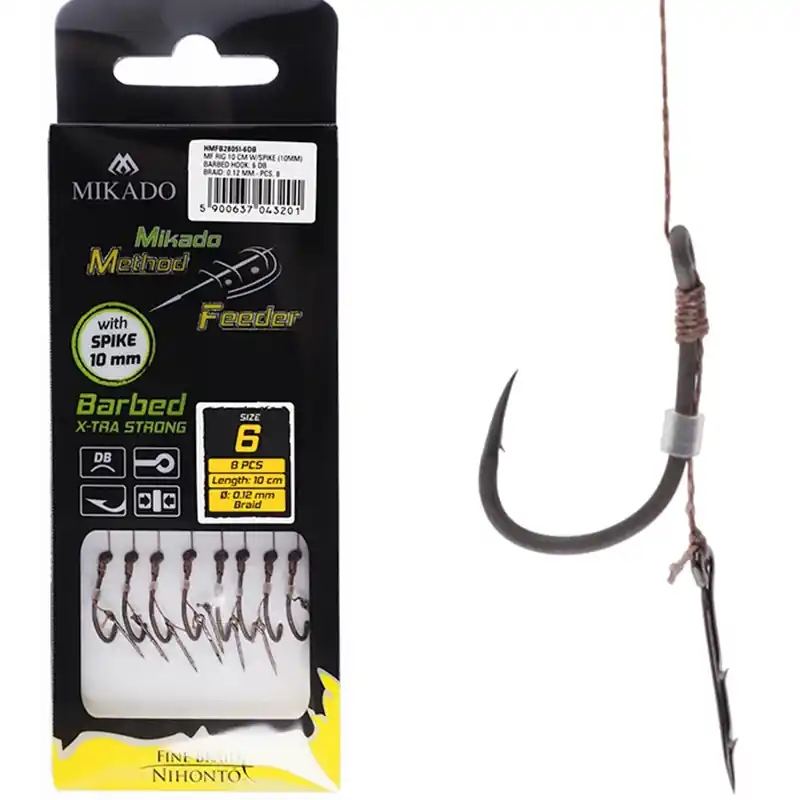 MIKADO - Hotový návazec na Method feeder X-TRA STRONG, šňůra 10cm s trnem a protihrotem 8ks Přímo Od Výrobce