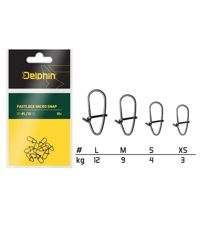 Delphin karabinky Fastlock micro snap vel. L/12kg/10ks Zlevněný