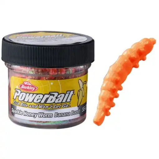 Berkley PowerBait Sparkle Honey Worm Banana Orange/Scales 25mm 55ks Nízká Cena