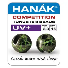 Speciální Cena HANÁK - Wolframové hlavičky UV+ černá & chartreuse 3,3mm - 15ks